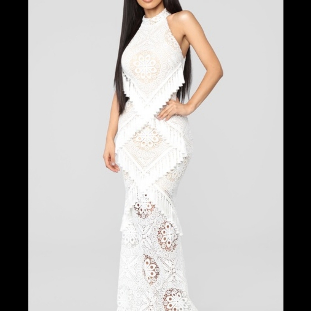 White Fringe Tassel Maxi Dress
